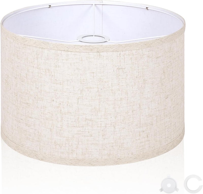 OUTON Drum Lamp Shades for Floor Lamps, 12" Top x 12" Bottom x 9" High, Easy to Assemble, Replacement Linen Lampshades for Table Lamps & Bedside Lamps (1.65" Spider) - Image 1